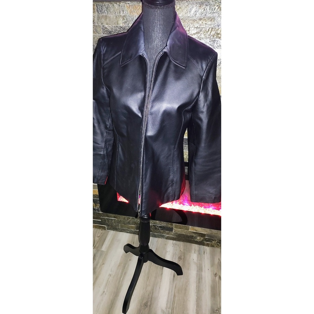 Worthington Black Genuine Leather Lined Jacket Winter Coat Woman's Small Petite